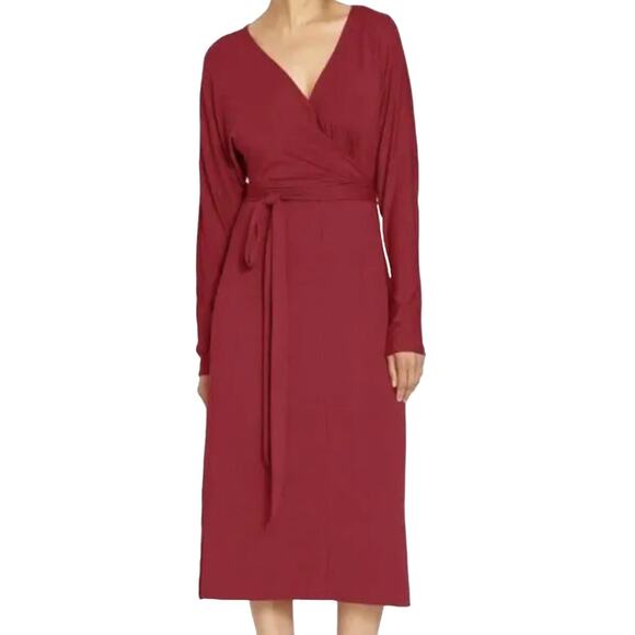 Universal Standard Modal Jersey Wrap Tie Front Dress in Cabernet Size XL - Picture 1 of 13